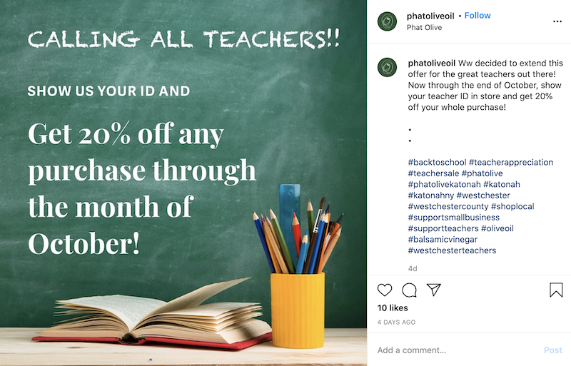 seasonal discount advertisement targeted at school teachers